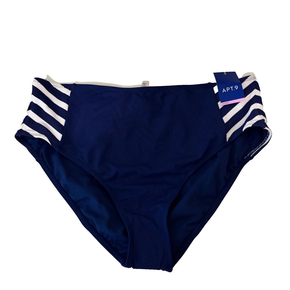 Apt 9 Bikini Bottom Women's XL Blue Sailor Striped High Waisted Swim